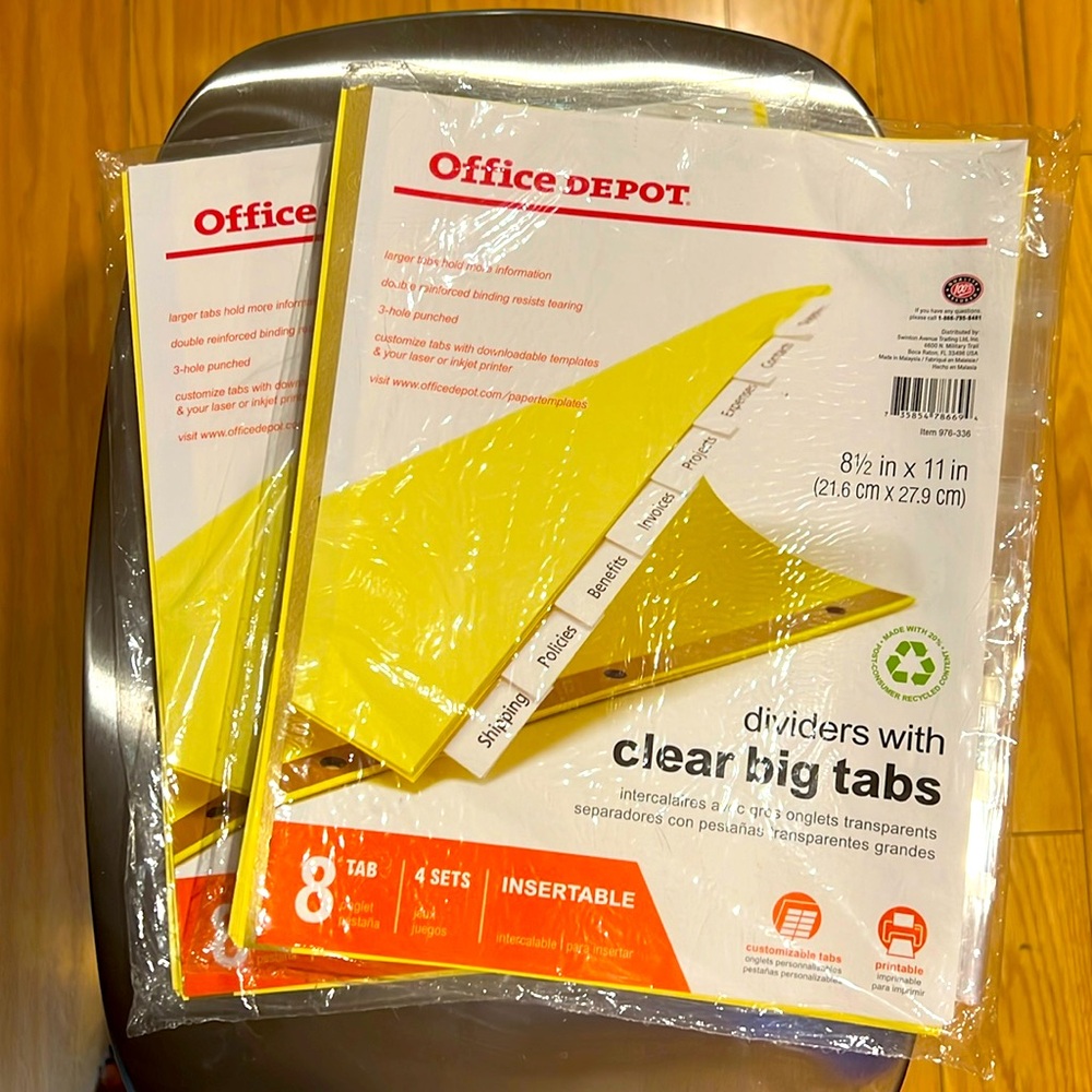 Office Depot. Clear Big Tabs. 8 Tabs 4 sets.